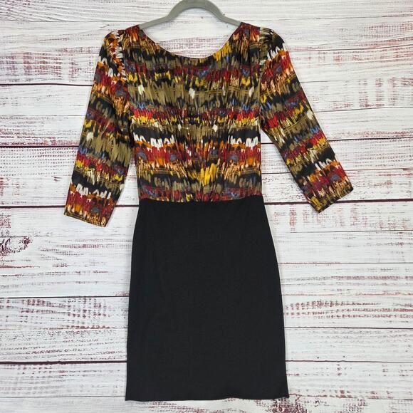 Aryn K Bodycon Mini Dress with Silk Top S Pleated High Neck Fitted Skirt Party - Picture 1 of 15